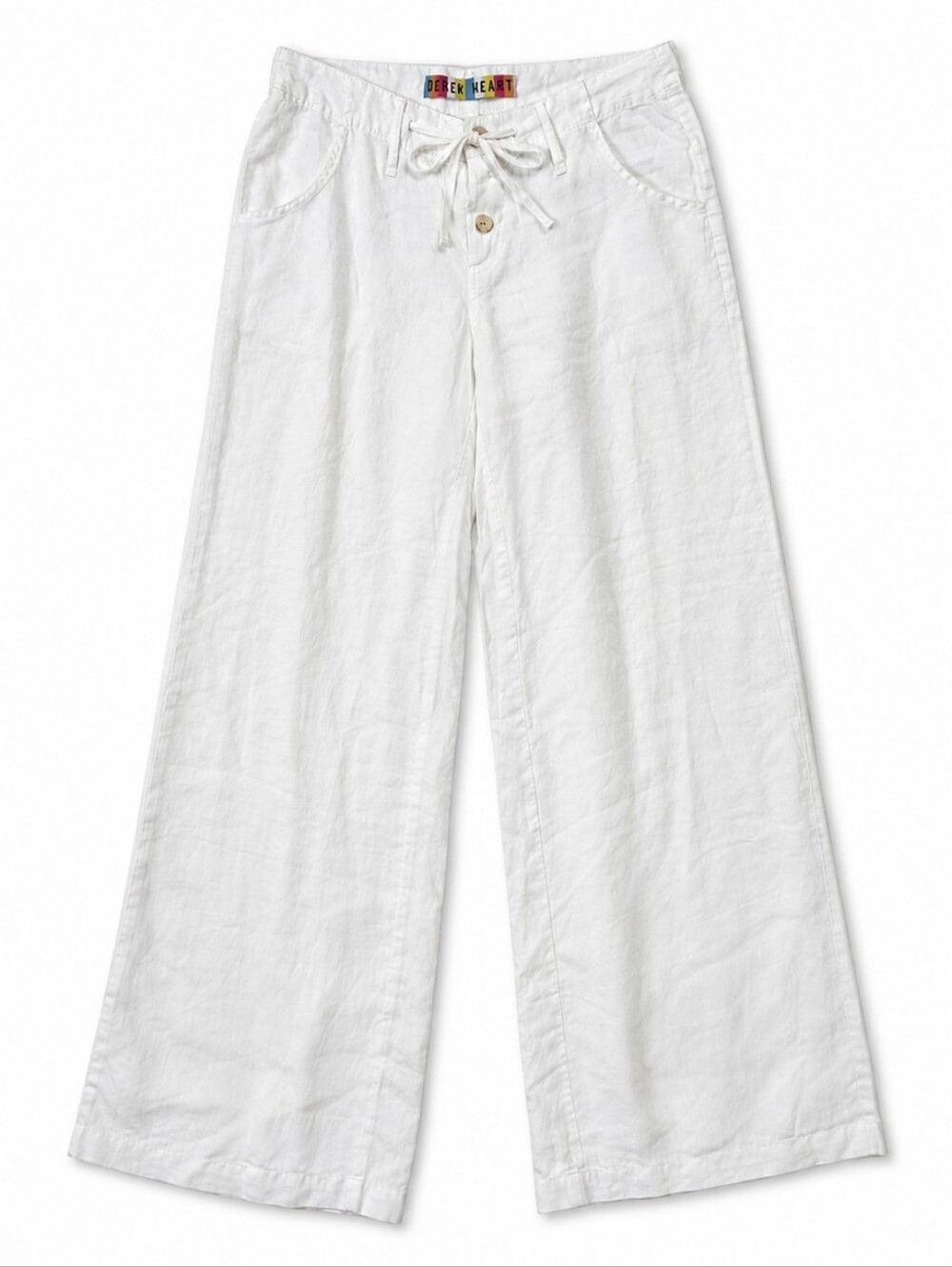 Derek Heart White Linen Blend Wide Leg Pants Relaxed Beach Drawstring Button 8 - Picture 2 of 16